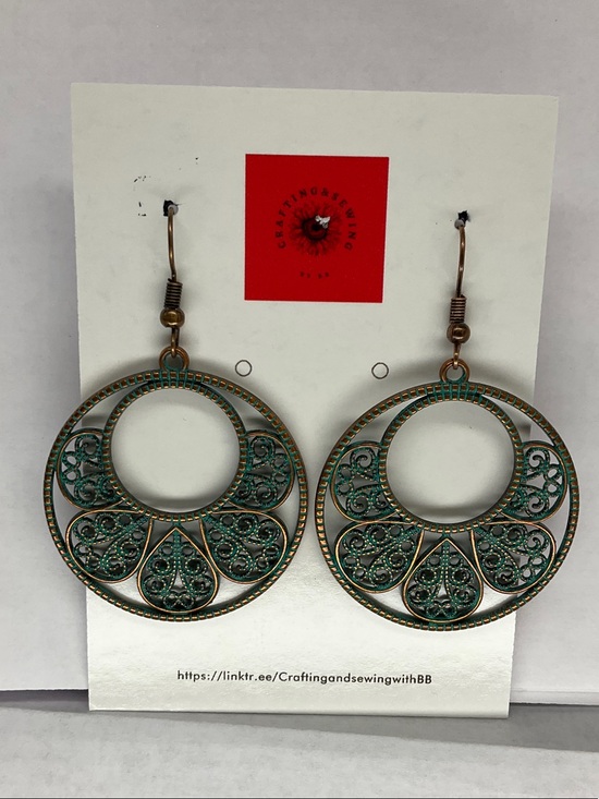 Handmade Jewelry - Green Vintage Look Filigree Hoop Earrings